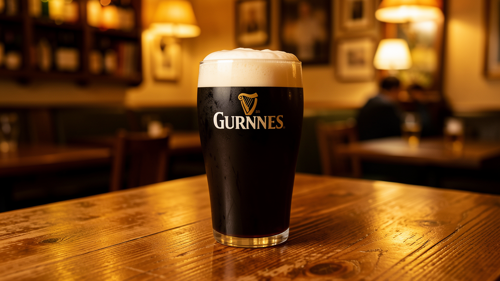 Perfectly poured Guinness in a warm Irish pub